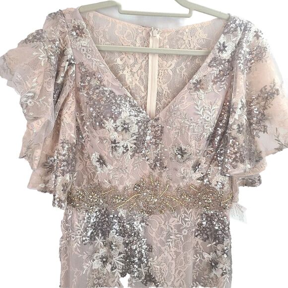 MAC DUGGAL 67842 Taupe Beaded Embroidered Lace Bell Sleeve Gown Womens (12) $698 - Picture 5 of 16